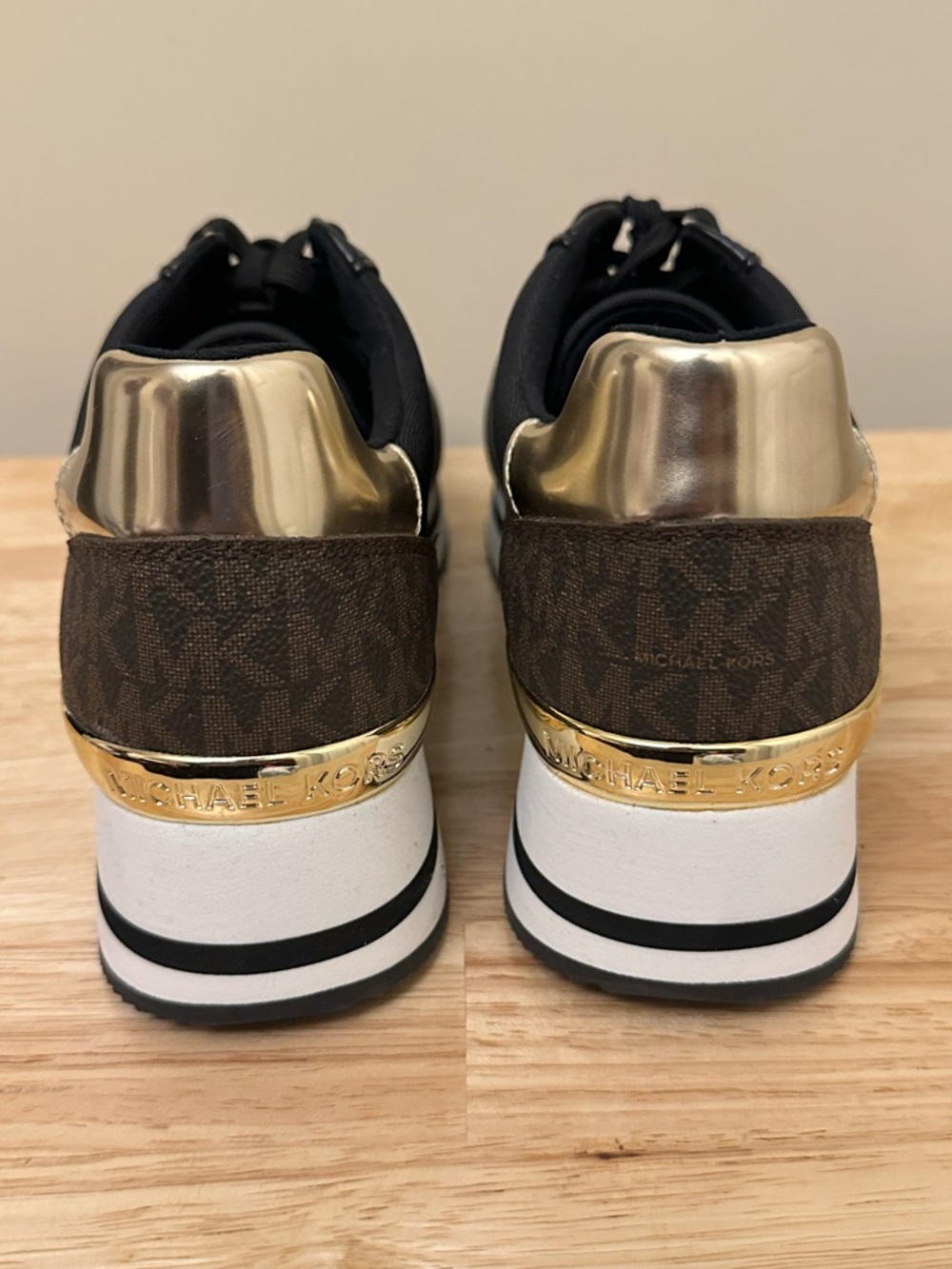Michael Kors Black, Brown & Gold Platform Sneakers - Picture 5 of 12